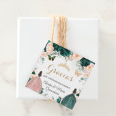 Quinceañera Emerald Green Blush Floral Twins Bedankjes Labels (In situ)