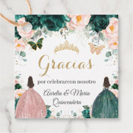 Quinceañera Emerald Green Blush Floral Twins Bedankjes Labels