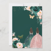 Quinceañera Emerald Green Blush Floral Twins Kaart (Achterkant)