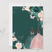 Quinceañera Emerald Green Blush Floral Twins Kaart (Achterkant)