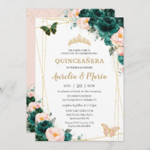 Quinceañera Emerald Green Blush Floral Twins
