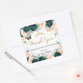 Quinceañera Emerald Green Blush Floral Twins Vierkante Sticker (Envelop)