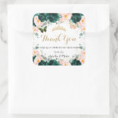 Quinceañera Emerald Green Blush Floral Twins Vierkante Sticker (Tas)