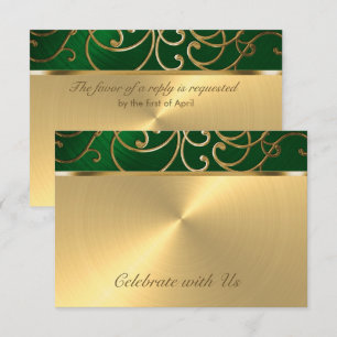 Quinceanera Emerald Green en Gold Filigree Swirls Kaart