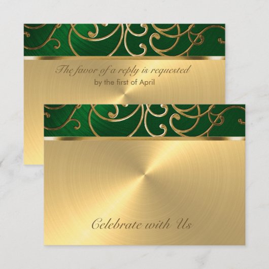 Quinceanera Emerald Green en Gold Filigree Swirls Kaart (Voorkant / Achterkant)