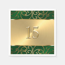 Quinceanera Emerald Green en Gold Filigree Swirls