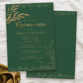 Quinceanera Emerald Green en Gold Leaf Elegant Kaart