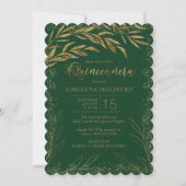 Quinceanera Emerald Green en Gold Leaves Elegant Kaart (Voorkant)