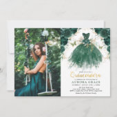 Quinceañera Emerald Green Enchanted Forest Floral Kaart (Voorkant)