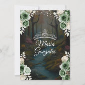 Quinceañera Emerald Green Enchanted Forest Floral Kaart (Achterkant)