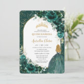 Quinceañera Emerald Green Floral Blonde Princess Kaart (Staand voorkant)