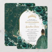 Quinceañera Emerald Green Floral Brown Princess Kaart (Voorkant / Achterkant)