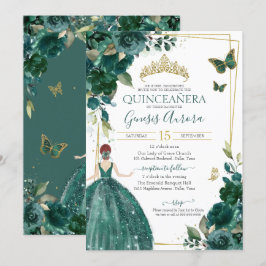 Quinceañera Emerald Green Floral Butterflies Kaart