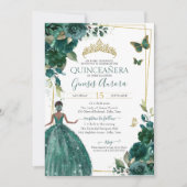 Quinceañera Emerald Green Floral Butterflies Kaart (Voorkant)