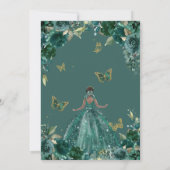 Quinceañera Emerald Green Floral Butterflies Kaart (Achterkant)