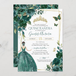 Quinceañera Emerald Green Floral Butterflies Kaart