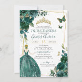 Quinceañera Emerald Green Floral Butterflies Kaart (Voorkant)