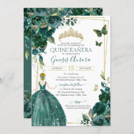 Quinceañera Emerald Green Floral Butterflies Kaart