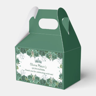 Quinceañera Emerald Green Floral Butterflies Tiara Bedankdoosjes