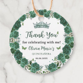 Quinceañera Emerald Green Floral Butterflies Tiara Bedankjes Labels
