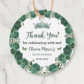 Quinceañera Emerald Green Floral Butterflies Tiara Bedankjes Labels (Achterkant)