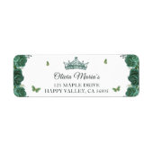 Quinceañera Emerald Green Floral Butterflies Tiara Etiket (Voorkant)