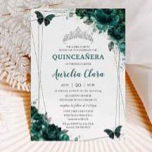Quinceañera Emerald Green Floral Butterflies Tiara