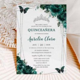 Quinceañera Emerald Green Floral Butterflies Tiara Kaart