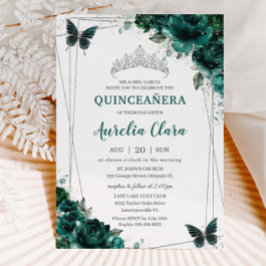 Quinceañera Emerald Green Floral Butterflies Tiara Kaart
