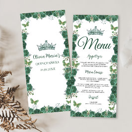 Quinceañera Emerald Green Floral Butterflies Tiara Menu