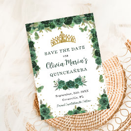 Quinceañera Emerald Green Floral Butterflies Tiara Save The Date