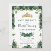 Quinceañera Emerald Green Floral Butterflies Tiara Save The Date (Voorkant)