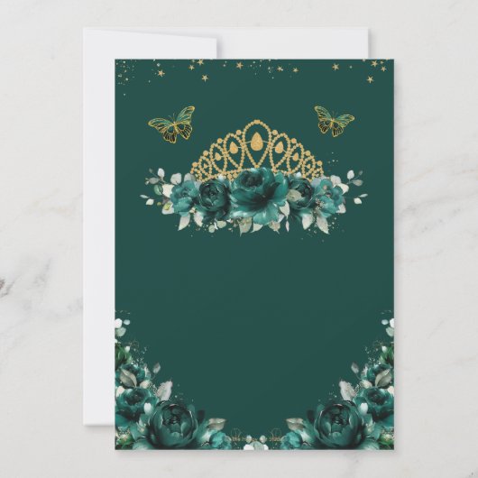 Quinceañera Emerald Green Floral Crown Español Kaart (Achterkant)