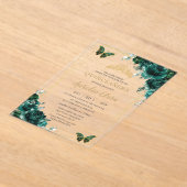 Quinceañera Emerald Green Floral Gold Butterflies Acryl Uitnodigingen (Laagn)
