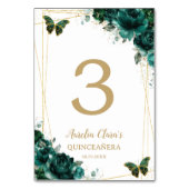 Quinceañera Emerald Green Floral Gold Butterflies Kaart (Voorkant)