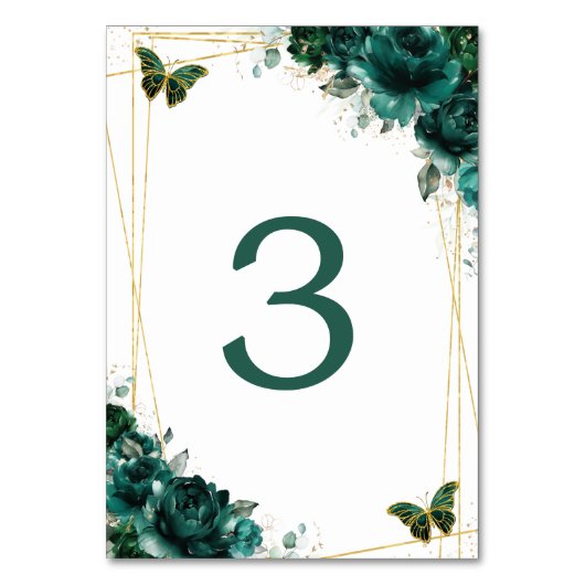 Quinceañera Emerald Green Floral Gold Butterflies Kaart (Voorkant)