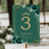 Quinceañera Emerald Green Floral Gold Butterflies Kaart