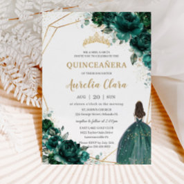 Quinceañera Emerald Green Floral Gold Princess Inv Kaart
