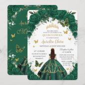 Quinceañera Emerald Green Floral Gold Princess Kaart (Voorkant / Achterkant)