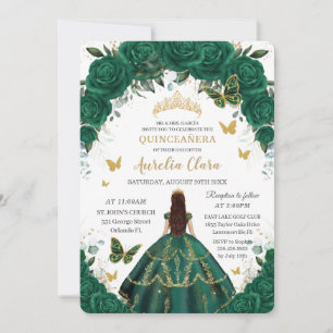 Quinceañera Emerald Green Floral Gold Princess Kaart