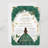Quinceañera Emerald Green Floral Gold Princess Kaart (Voorkant)