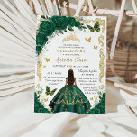 Quinceañera Emerald Green Floral Gold Princess Kaart<br><div class="desc">Pas deze mooie quinceañera-uitnodiging gemakkelijk en snel aan met eigen tekst. Druk op de knop Aanpassen om de stijl en plaatsing van de tekst verder te herschikken en te formatteren. Overeenkomende objecten in de winkel! c) De Happy Cat Studio</div>