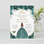 Quinceañera Emerald Green Floral Gold Princess Kaart (Staand voorkant)