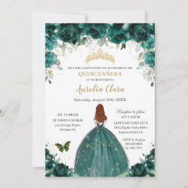 Quinceañera Emerald Green Floral Gold Princess Kaart