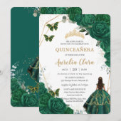 Quinceañera Emerald Green Floral Gold Princess Kaart (Voorkant / Achterkant)