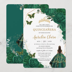 Quinceañera Emerald Green Floral Gold Princess Kaart