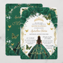Quinceañera Emerald Green Floral Gold Princess