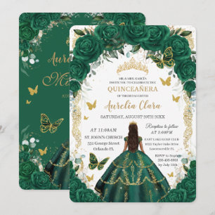 Quinceañera Emerald Green Floral Gold Princess Kaart