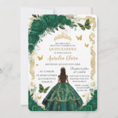 Quinceañera Emerald Green Floral Gold Princess Kaart (Voorkant)