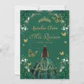 Quinceañera Emerald Green Floral Gold Princess Save The Date (Achterkant)